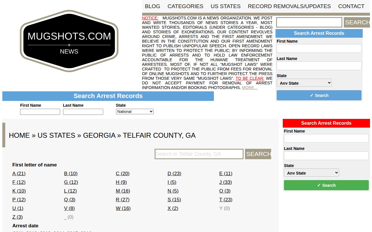 Telfair County historical unofficial mugshot records page