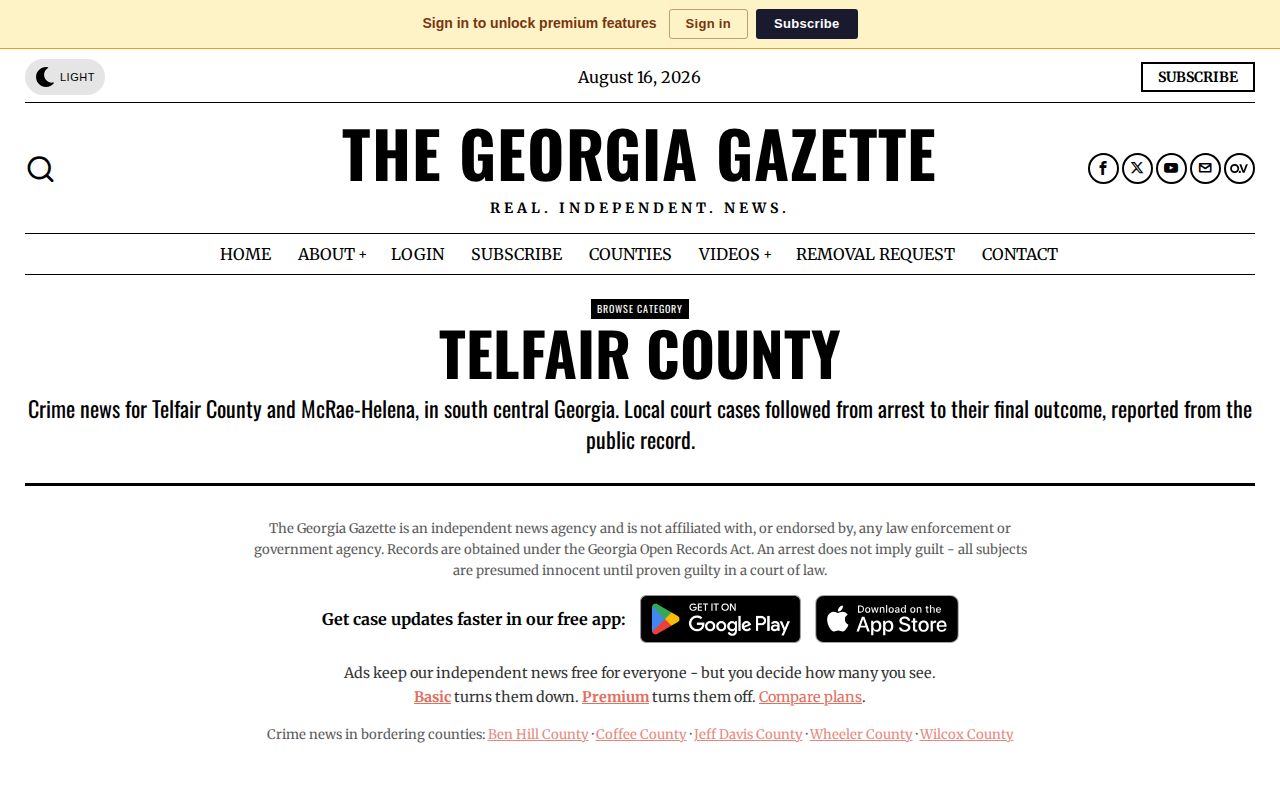 Telfair County unofficial Georgia Gazette crime news category